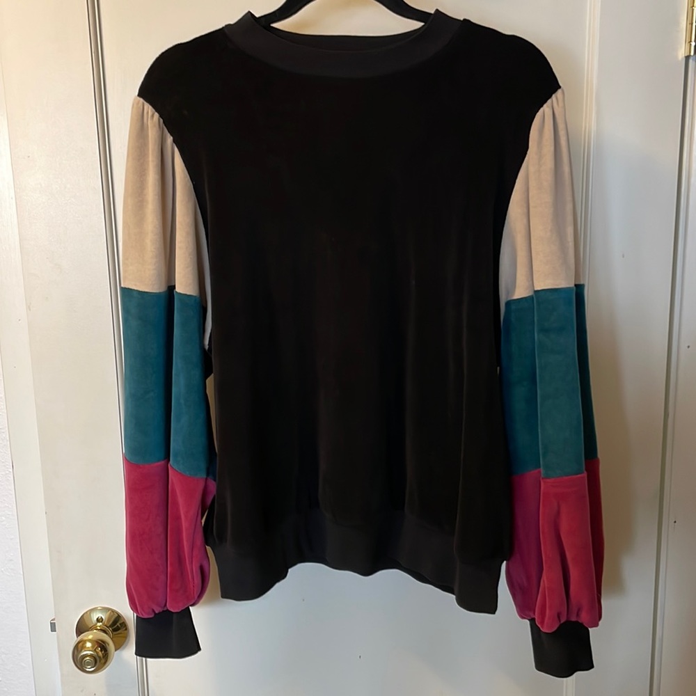 Suzi Kondi Perissa Color Blocked Velour Top Sz XL